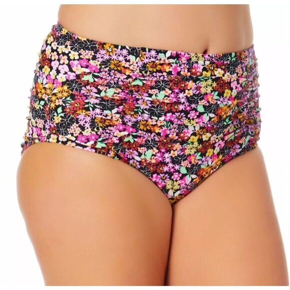 CALIFORNIA Waves Trendy Plus Size Ditsy-Print High-Waist Bikini Bottoms. Size 18 - Picture 1 of 6